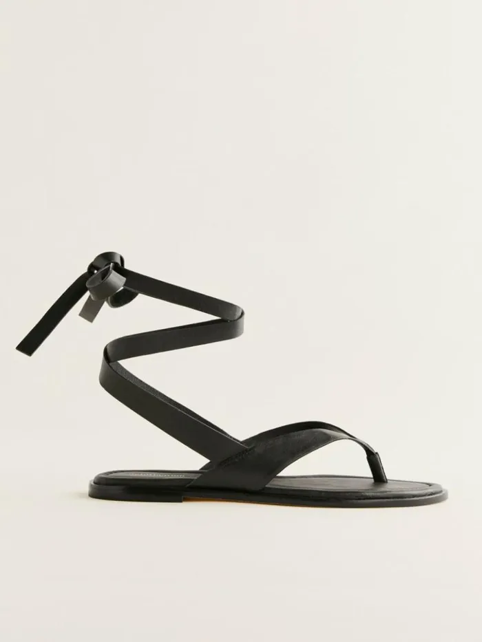 Shoes The Reformation Justine Lace Up Thong Sandal Black Leather