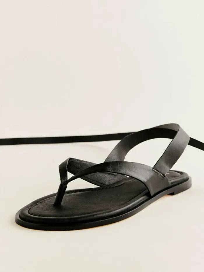 Shoes The Reformation Justine Lace Up Thong Sandal Black Leather