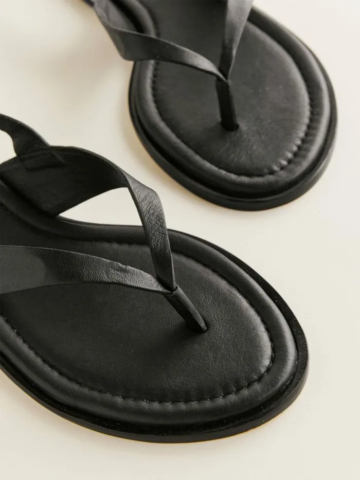 Shoes The Reformation Justine Lace Up Thong Sandal Black Leather