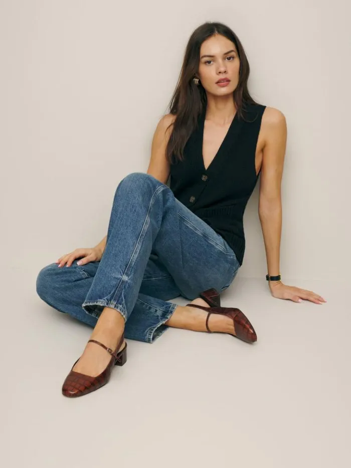 Shoes The Reformation Maddox Slingback Heel Brown Croceffect