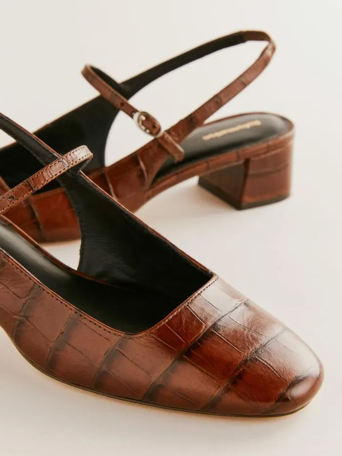 Shoes The Reformation Maddox Slingback Heel Brown Croceffect