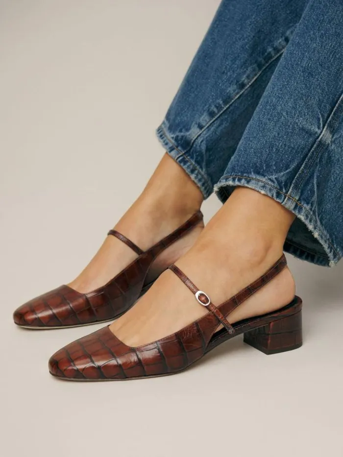 Shoes The Reformation Maddox Slingback Heel Brown Croceffect