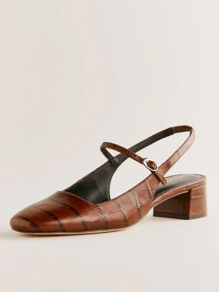 Shoes The Reformation Maddox Slingback Heel Brown Croceffect