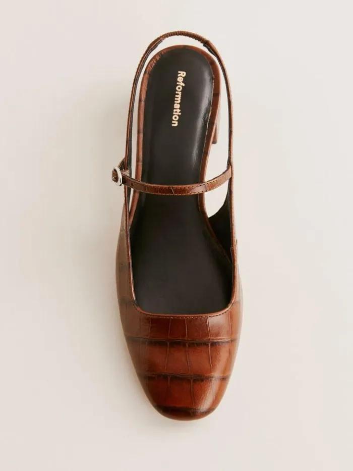 Shoes The Reformation Maddox Slingback Heel Brown Croceffect