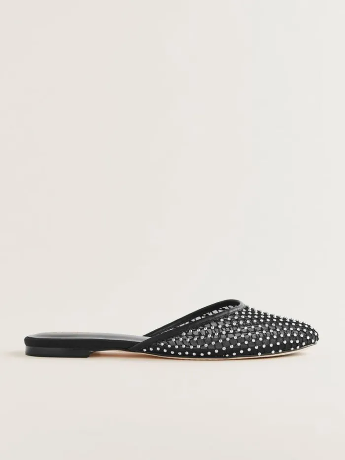 Shoes The Reformation Melly Flat Mule Black Rhinestone Mesh