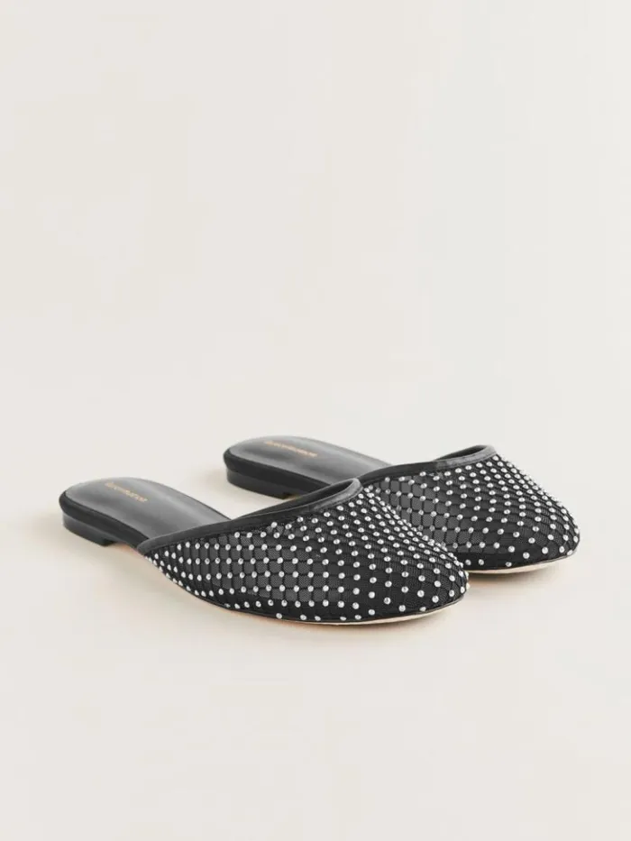 Shoes The Reformation Melly Flat Mule Black Rhinestone Mesh