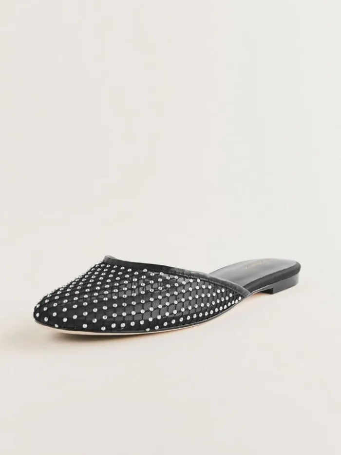Shoes The Reformation Melly Flat Mule Black Rhinestone Mesh