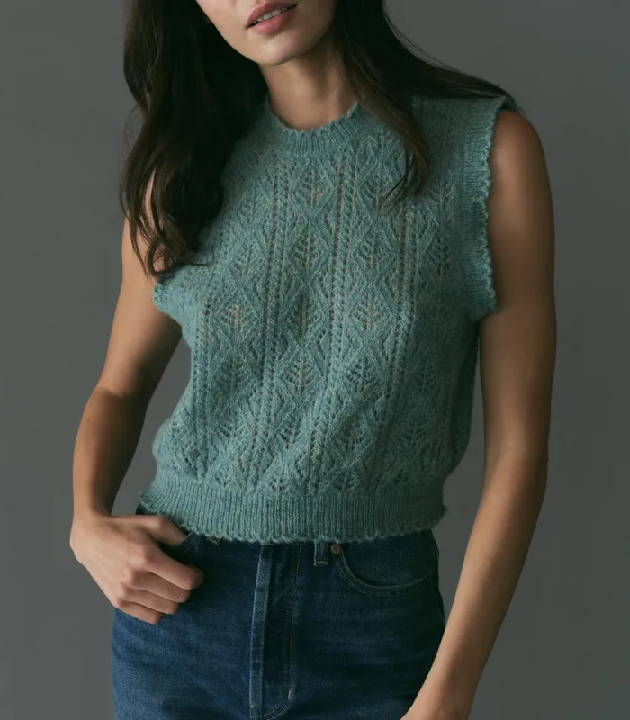 Shop ADRIANA VEST Bleu Menthe DEN Knitwear