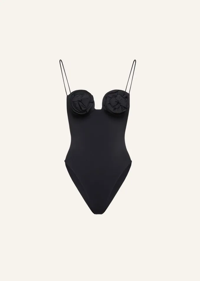 Shop Magda Butrym Beachwear 3D Flower Retro Bustier Swimsuit In Black