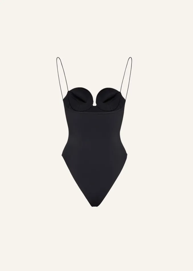 Shop Magda Butrym Beachwear 3D Flower Retro Bustier Swimsuit In Black Shop Magda Butrym Beachwear 3D Flower Retro Bustier Swimsuit In Black