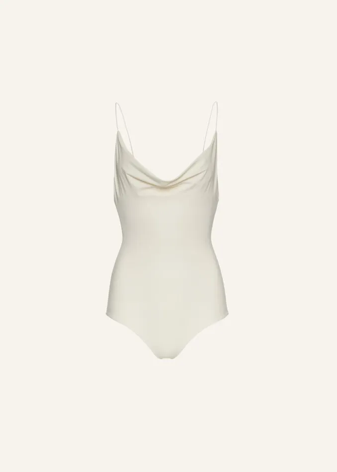 Shop Magda Butrym Beachwear Draped Scoop Neck Swimsuit In White