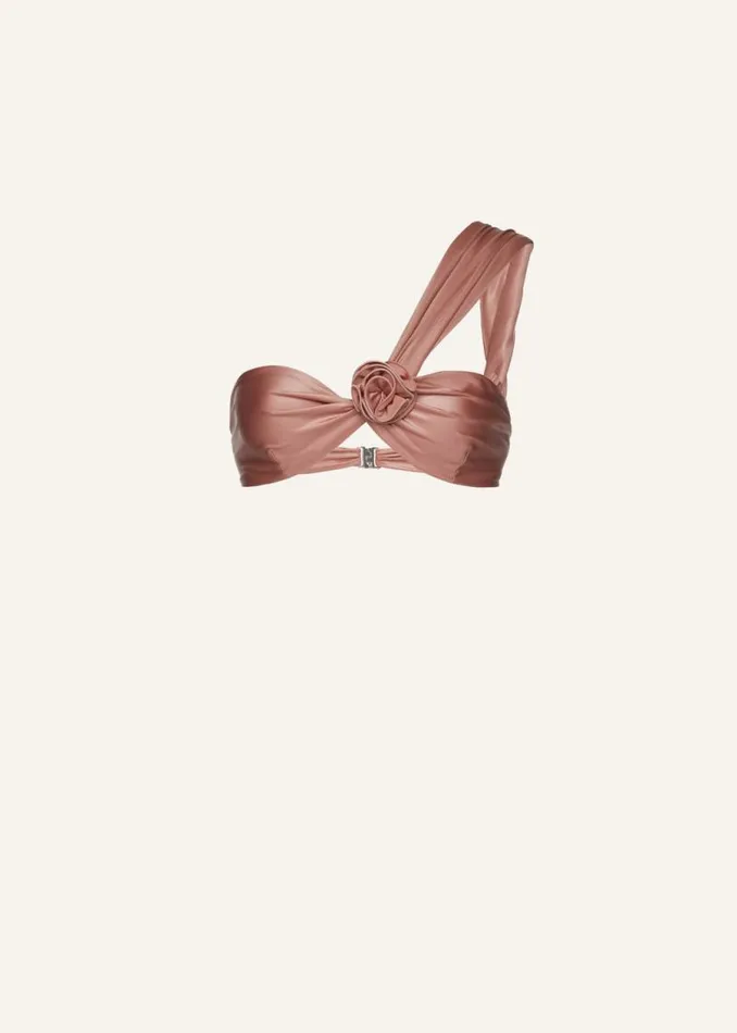 Shop Magda Butrym Beachwear One Shoulder Flower Swim Top In Metallic Blush