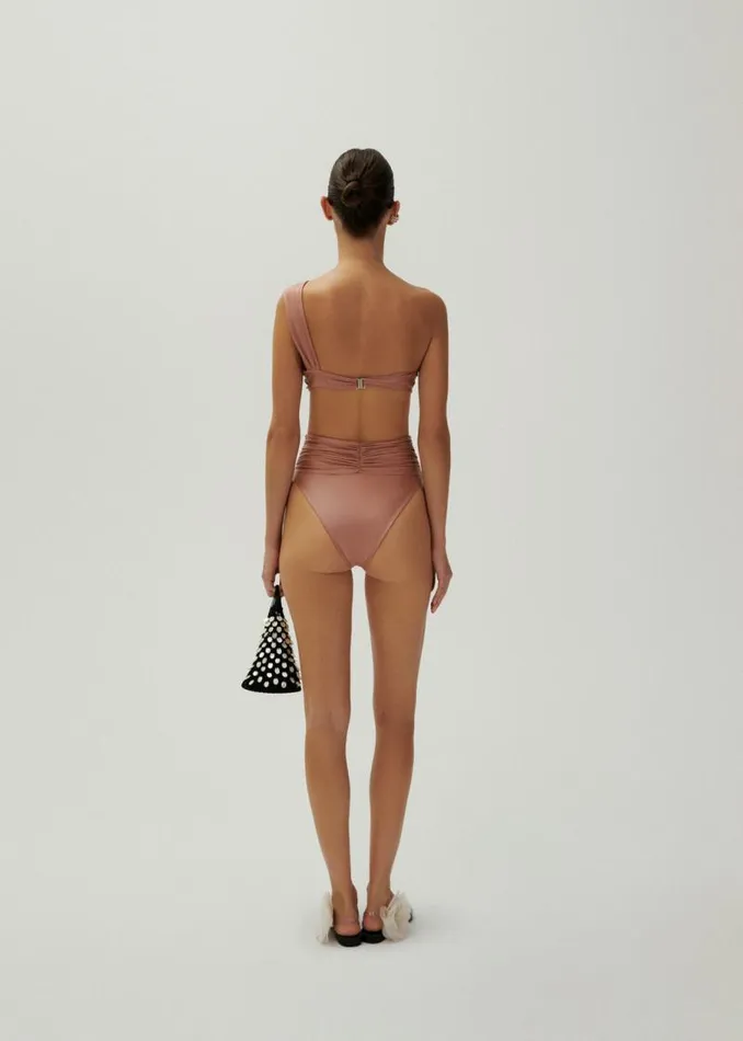 Shop Magda Butrym Beachwear One Shoulder Flower Swim Top In Metallic Blush Shop Magda Butrym Beachwear One Shoulder Flower Swim Top In Metallic Blush