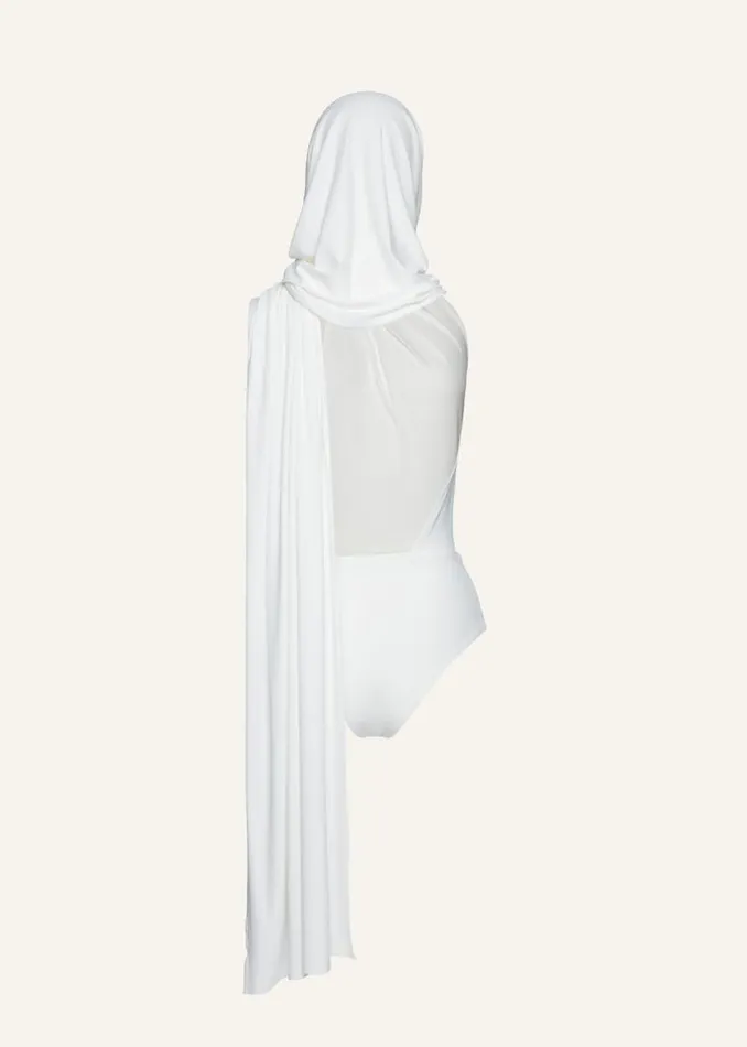 Shop Magda Butrym Bodysuits Hooded Jersey Bodysuit In Cream Shop Magda Butrym Bodysuits Hooded Jersey Bodysuit In Cream