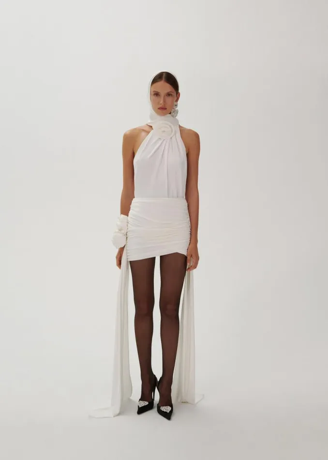 Shop Magda Butrym Bodysuits Hooded Jersey Bodysuit In Cream Shop Magda Butrym Bodysuits Hooded Jersey Bodysuit In Cream