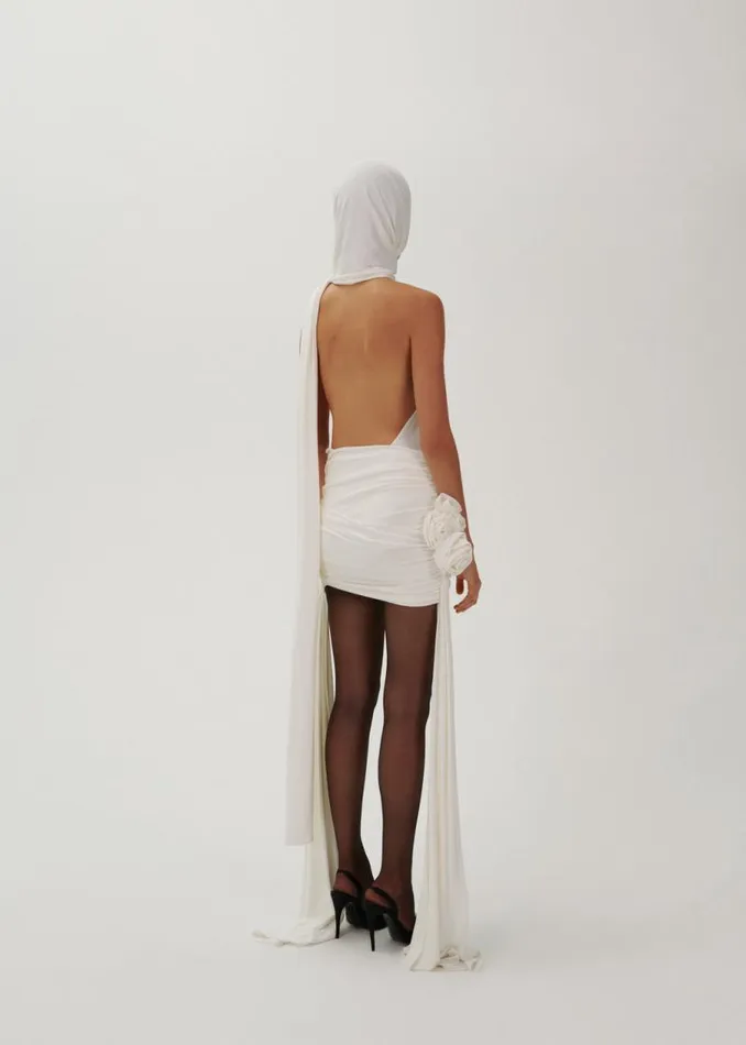 Shop Magda Butrym Bodysuits Hooded Jersey Bodysuit In Cream Shop Magda Butrym Bodysuits Hooded Jersey Bodysuit In Cream