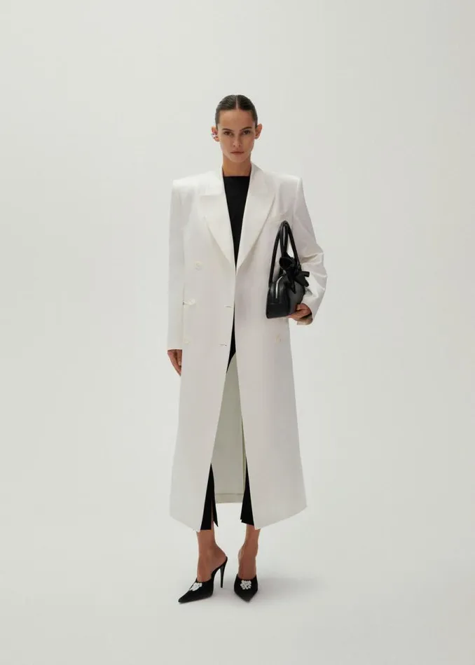 Shop Magda Butrym Coats And Jackets Classic Double Breasted Silk Coat In Cream Shop Magda Butrym Coats And Jackets Classic Double Breasted Silk Coat In Cream