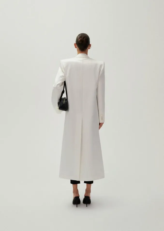 Shop Magda Butrym Coats And Jackets Classic Double Breasted Silk Coat In Cream Shop Magda Butrym Coats And Jackets Classic Double Breasted Silk Coat In Cream