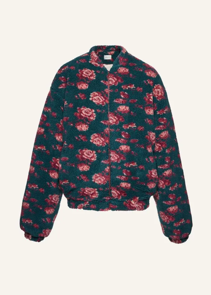 Shop Magda Butrym Coats And Jackets Oversized Fleece In Dark Green Floral Print