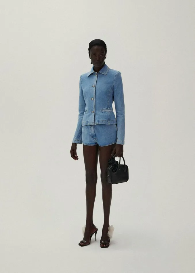 Shop Magda Butrym Denim Fitted Denim Peplum Blazer In Light Blue Shop Magda Butrym Denim Fitted Denim Peplum Blazer In Light Blue
