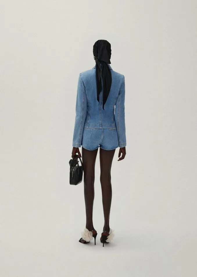 Shop Magda Butrym Denim Fitted Denim Peplum Blazer In Light Blue Shop Magda Butrym Denim Fitted Denim Peplum Blazer In Light Blue