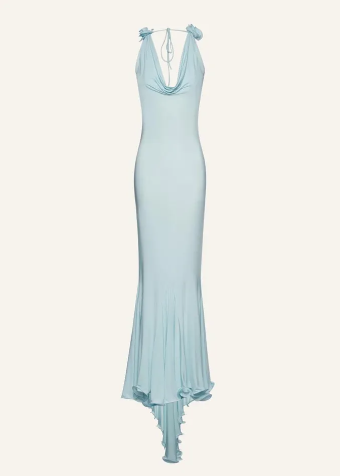 Shop Magda Butrym Dresses Cowl Neck Maxi Dress In Blue