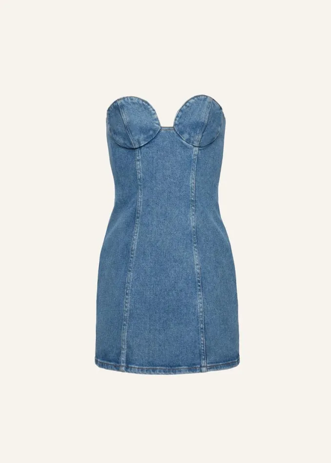 Shop Magda Butrym Dresses Denim Bustier Mini Dress In Blue