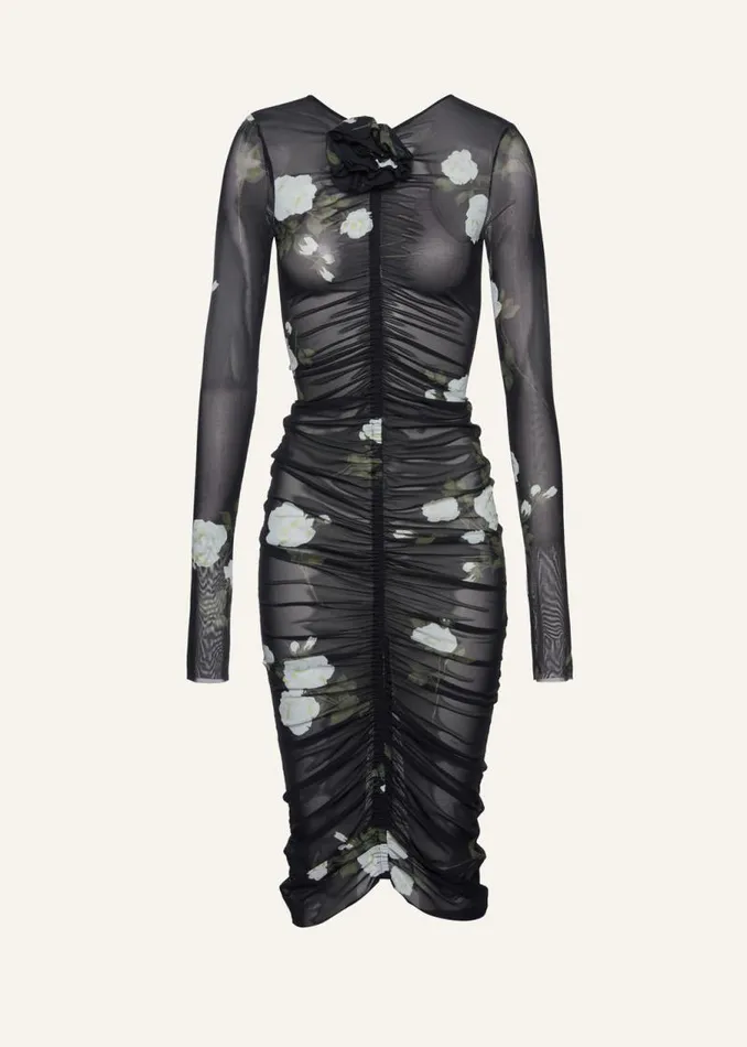 Shop Magda Butrym Dresses Gathered Jersey Midi Dress In Black Print