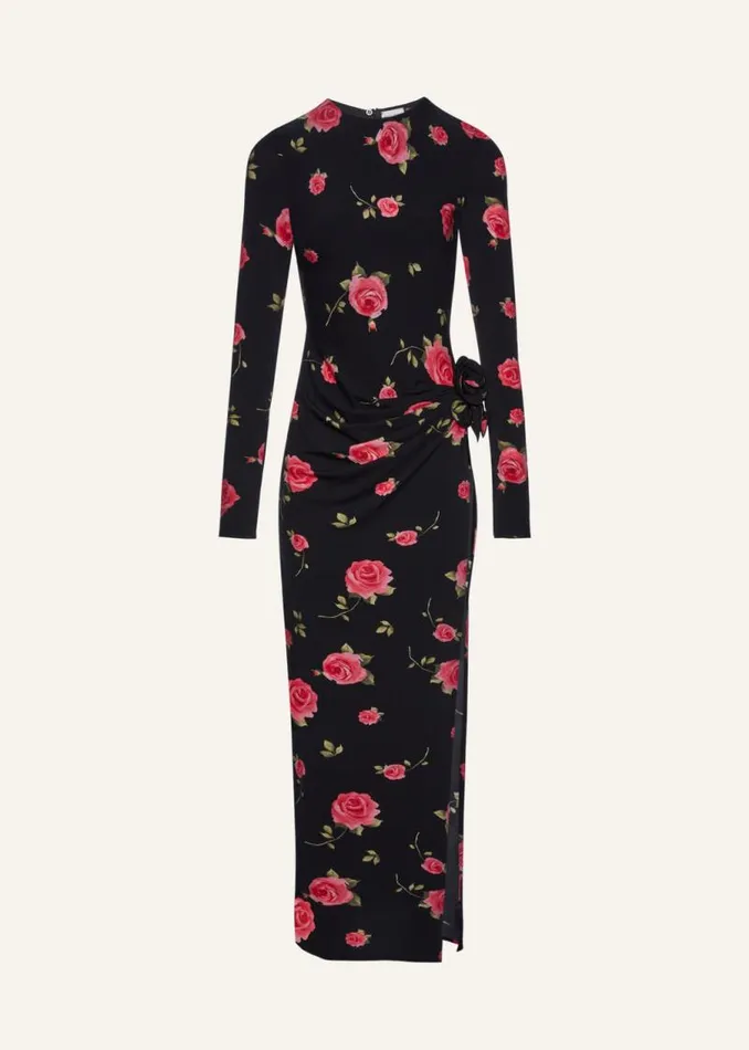 Shop Magda Butrym Dresses Gathered Long Sleeve Maxi Dress In Black Print