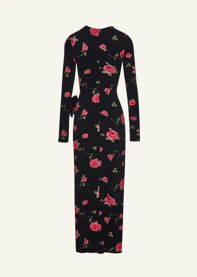 Shop Magda Butrym Dresses Gathered Long Sleeve Maxi Dress In Black Print Shop Magda Butrym Dresses Gathered Long Sleeve Maxi Dress In Black Print