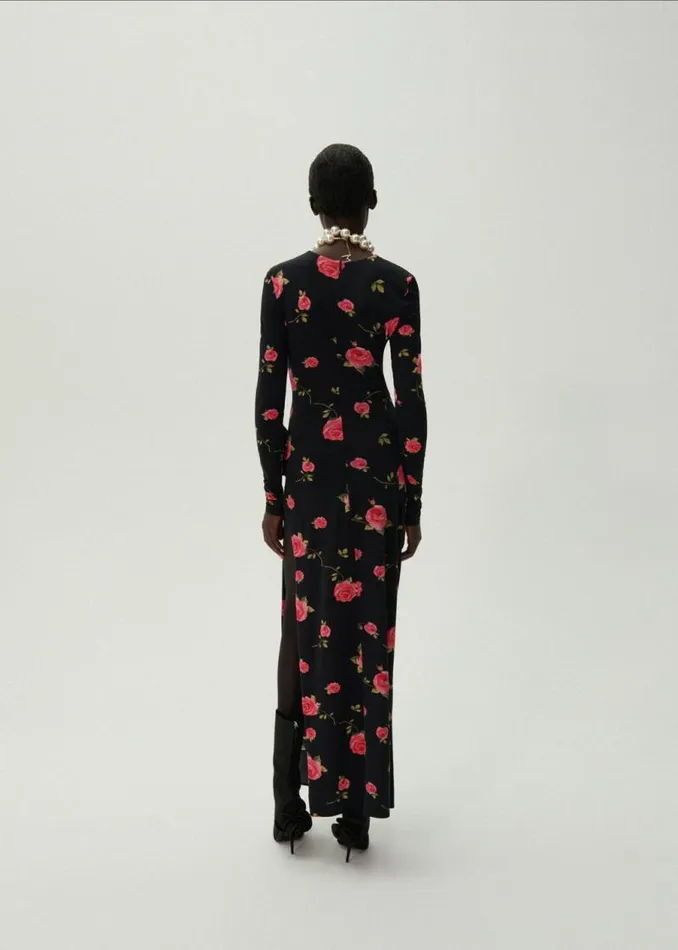 Shop Magda Butrym Dresses Gathered Long Sleeve Maxi Dress In Black Print Shop Magda Butrym Dresses Gathered Long Sleeve Maxi Dress In Black Print