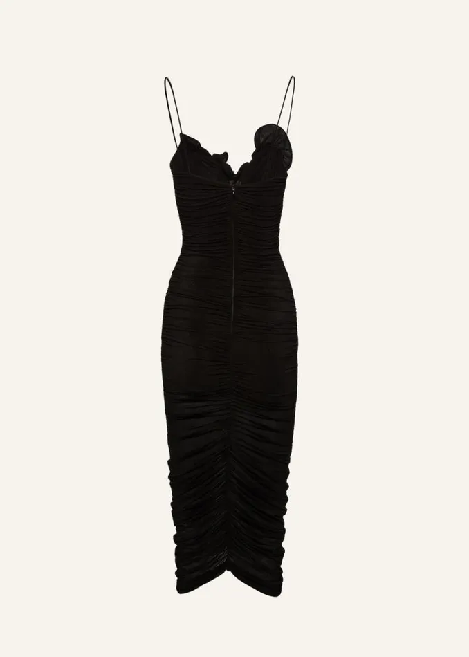 Shop Magda Butrym Dresses Ruched Ruffle Midi Dress In Black Shop Magda Butrym Dresses Ruched Ruffle Midi Dress In Black