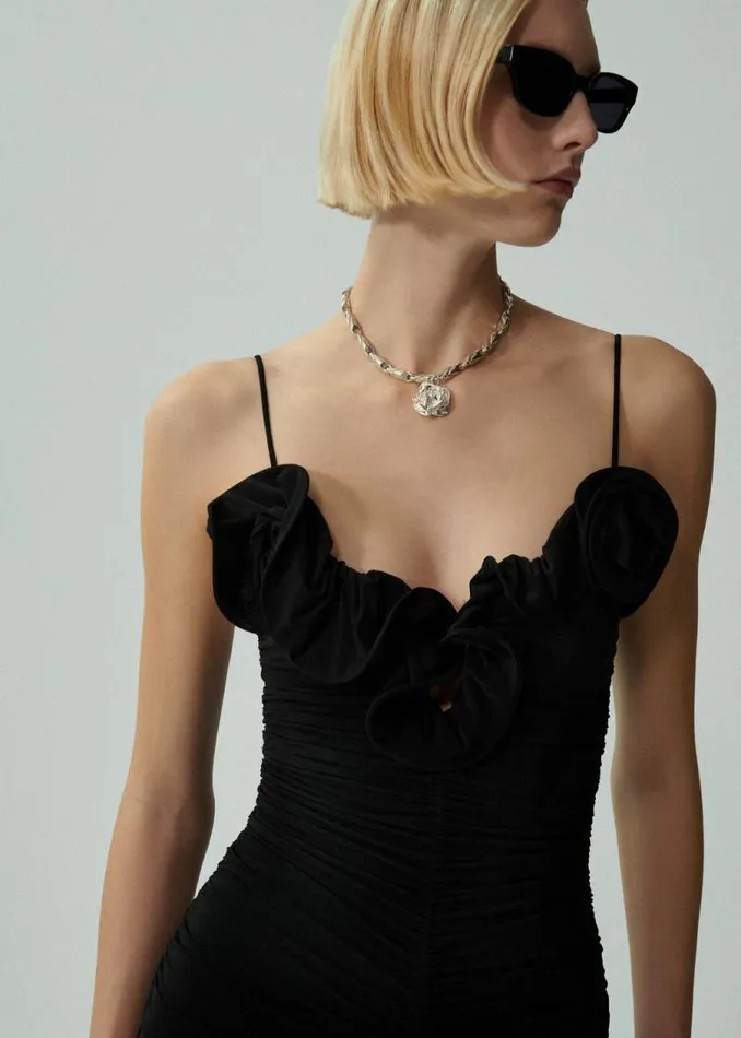 Shop Magda Butrym Dresses Ruched Ruffle Midi Dress In Black Shop Magda Butrym Dresses Ruched Ruffle Midi Dress In Black