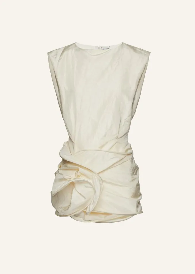 Shop Magda Butrym Dresses Sleeveless Crinkle Silk Mini Dress In Cream