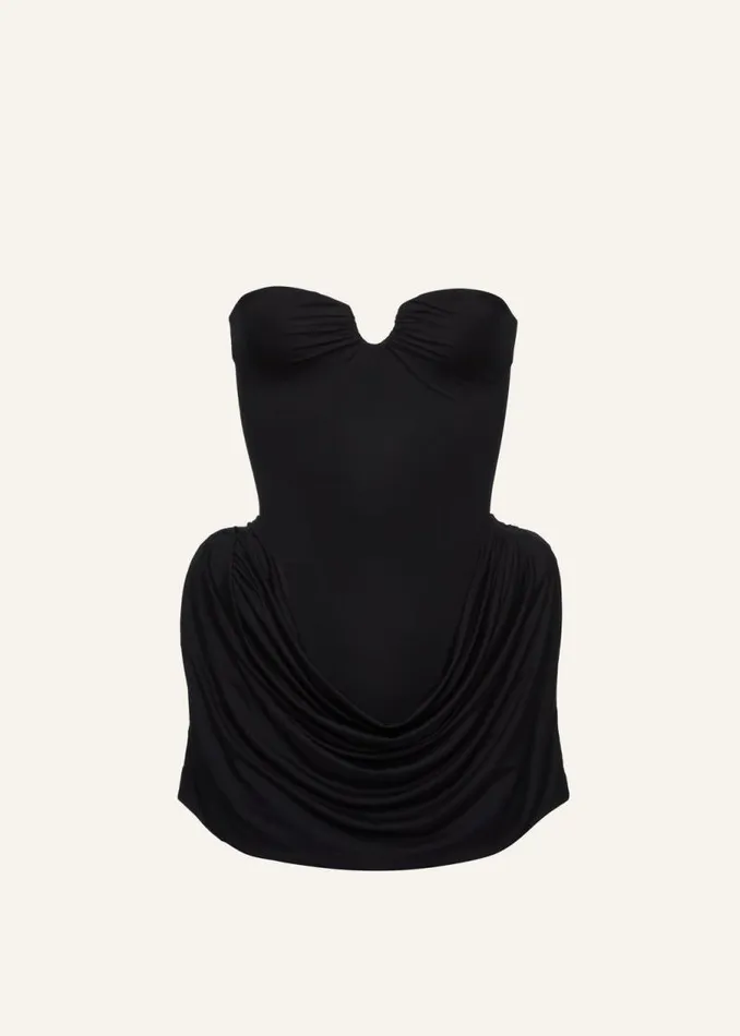 Shop Magda Butrym Dresses Strapless Draped Hip Mini Dress In Black