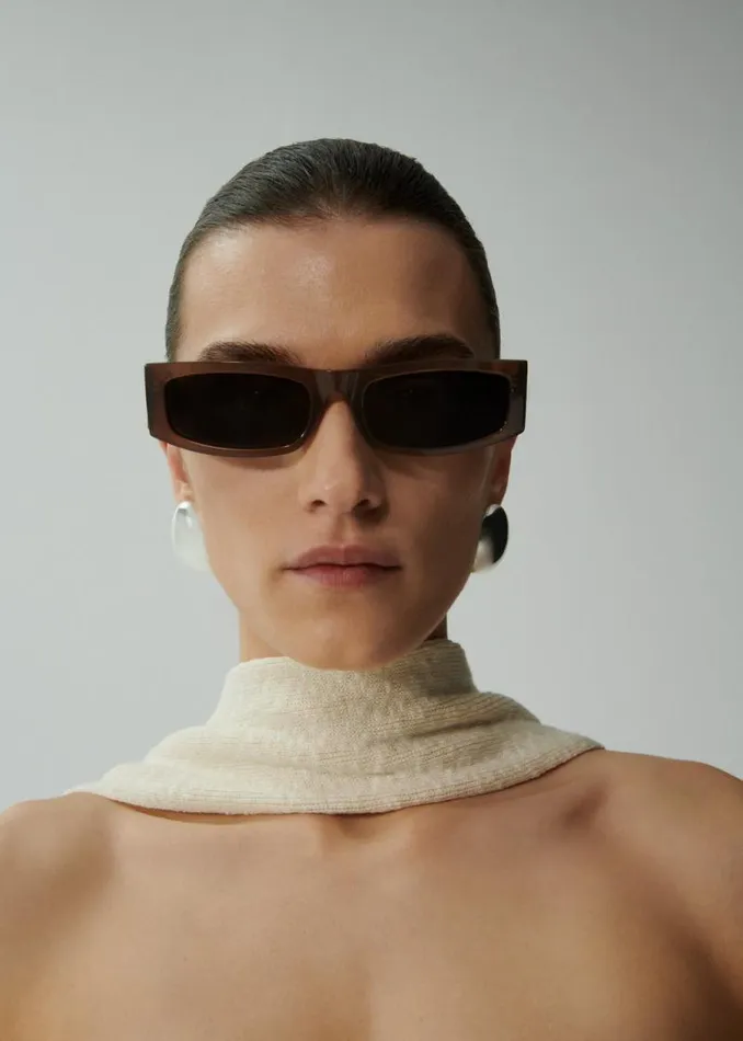 Shop Magda Butrym Eyewear Rectangular Sunglasses In Brown Shop Magda Butrym Eyewear Rectangular Sunglasses In Brown