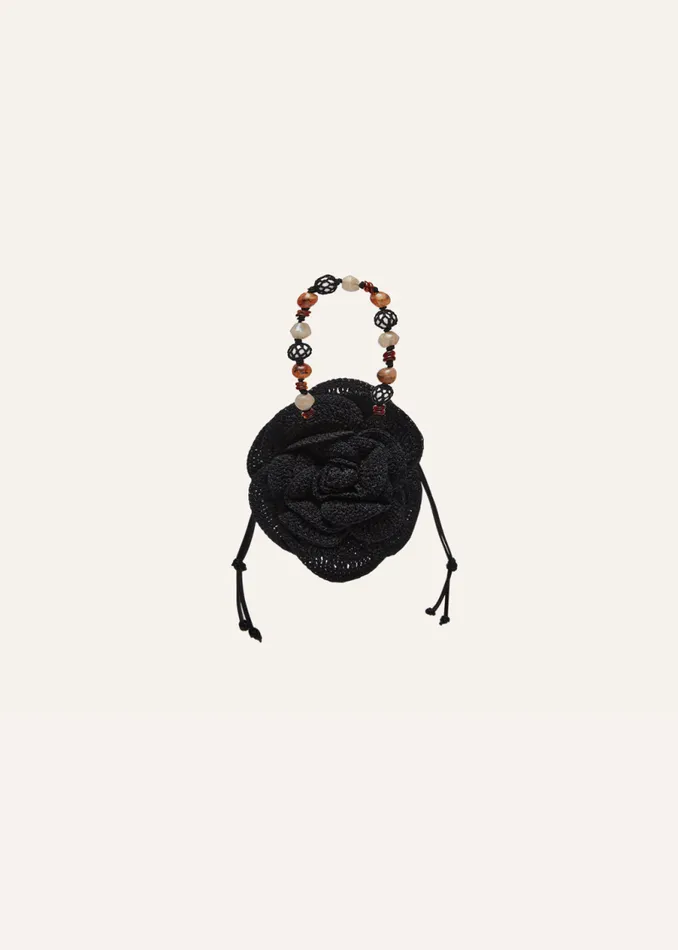 Shop Magda Butrym Handbags Magda Bag Beads Strap In Black Crochet