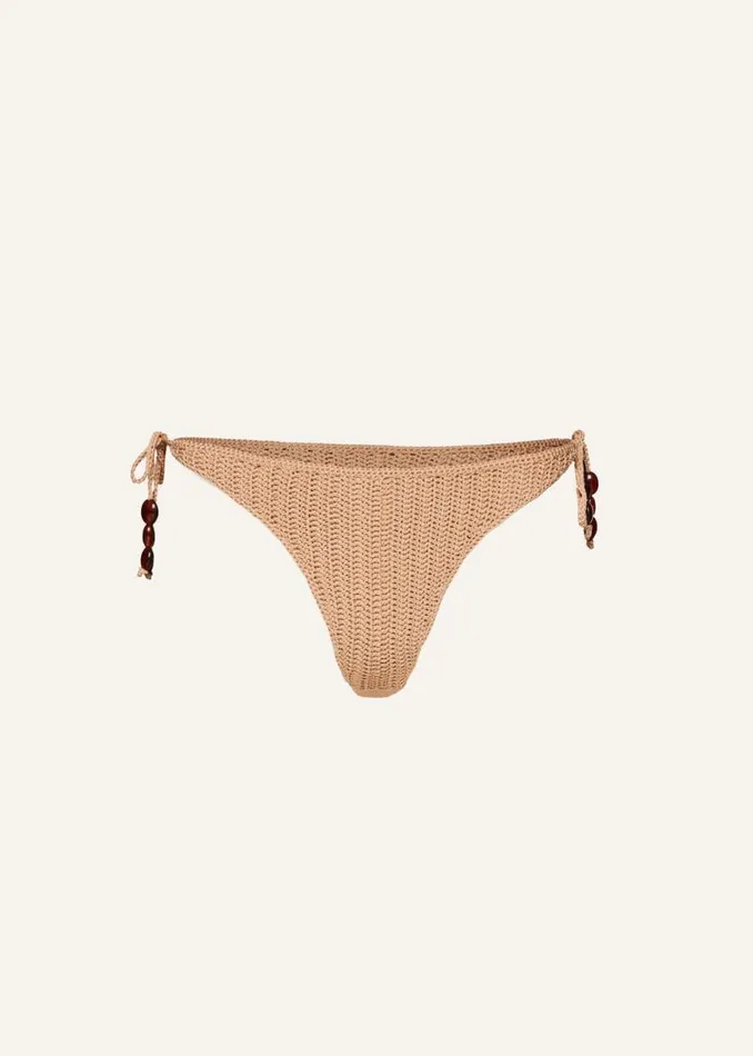 Shop Magda Butrym Handmade Beads Crochet String Bottoms In Caramel