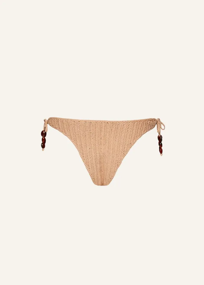 Shop Magda Butrym Handmade Beads Crochet String Bottoms In Caramel