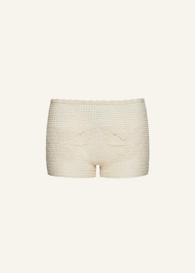 Shop Magda Butrym Handmade Lace Crochet Mini Shorts In Cream