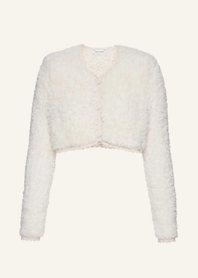 Shop Magda Butrym Handmade Marled Cropped Crochet Blazer In Cream
