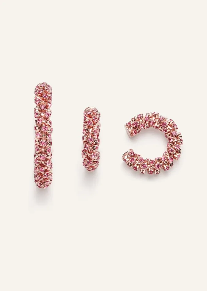 Shop Magda Butrym Jewelry 3piece Crystal Cuff Set In Pink