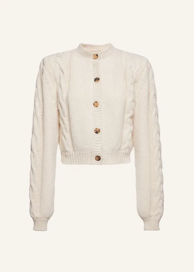 Shop Magda Butrym Knitwear Cashmere Cable Knit Cardigan In Cream