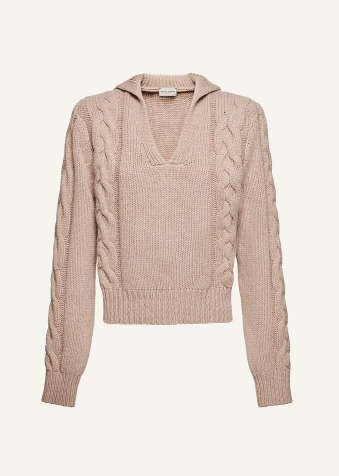 Shop Magda Butrym Knitwear Cashmere Cable Knit Polo Sweater In Beige