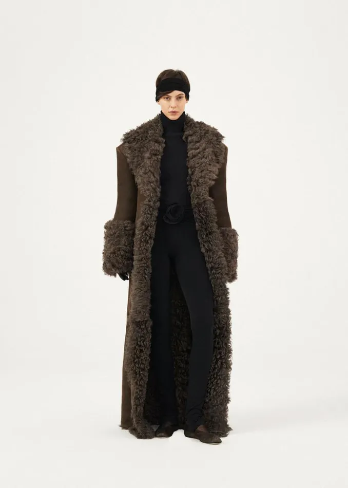 Shop Magda Butrym Leather And Shearling Long Belted Suede Shearling Coat In Brown Shop Magda Butrym Leather And Shearling Long Belted Suede Shearling Coat In Brown