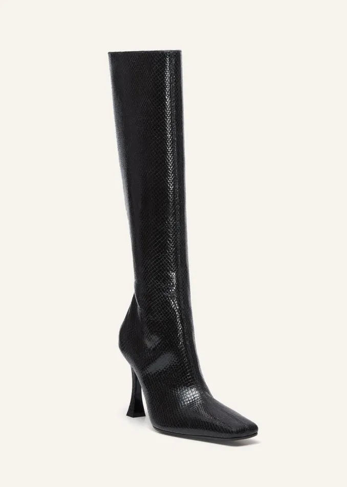 Shop Magda Butrym Shoes Scaleembossed Knee High Boots In Black Leather Shop Magda Butrym Shoes Scaleembossed Knee High Boots In Black Leather