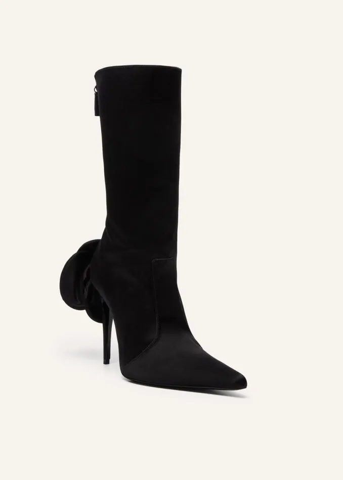 Shop Magda Butrym Shoes Sharp Pointed Calf Boots In Black Satin Shop Magda Butrym Shoes Sharp Pointed Calf Boots In Black Satin