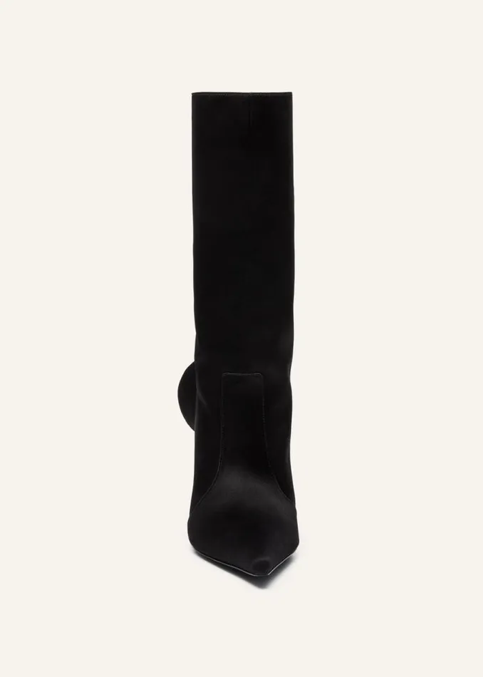 Shop Magda Butrym Shoes Sharp Pointed Calf Boots In Black Satin Shop Magda Butrym Shoes Sharp Pointed Calf Boots In Black Satin