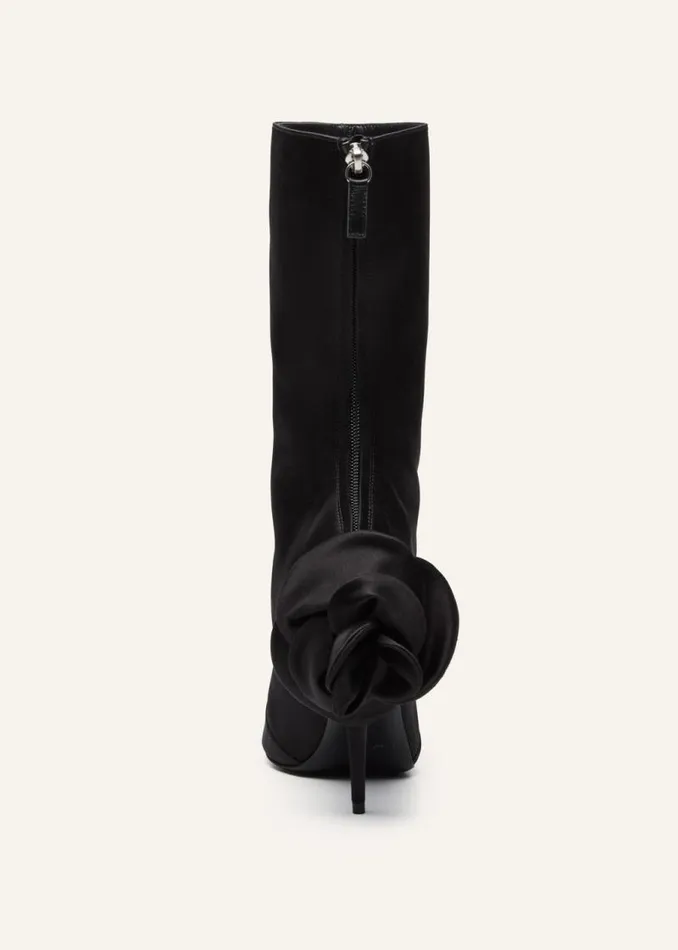 Shop Magda Butrym Shoes Sharp Pointed Calf Boots In Black Satin Shop Magda Butrym Shoes Sharp Pointed Calf Boots In Black Satin