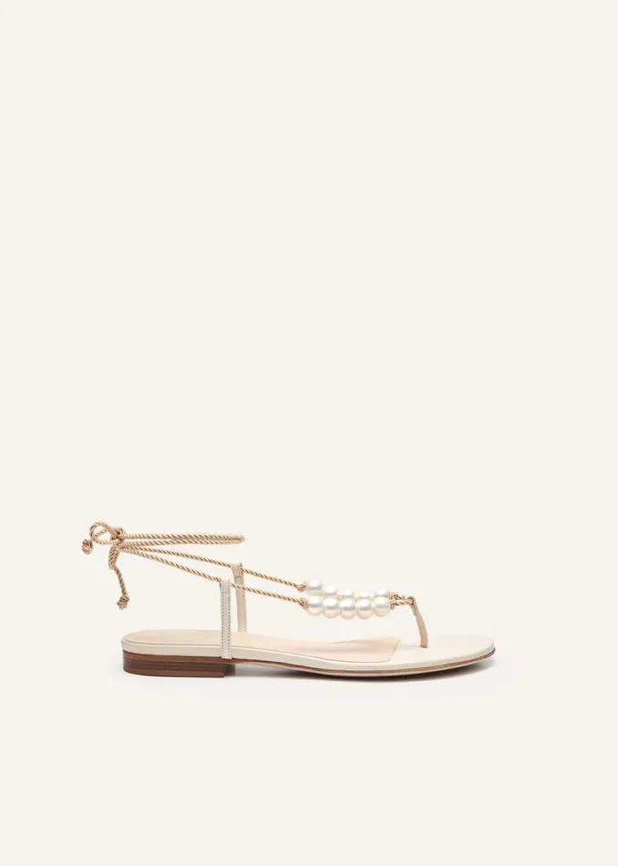 Shop Magda Butrym Shoes Wrap Around Flat Pearls Sandals In Cream